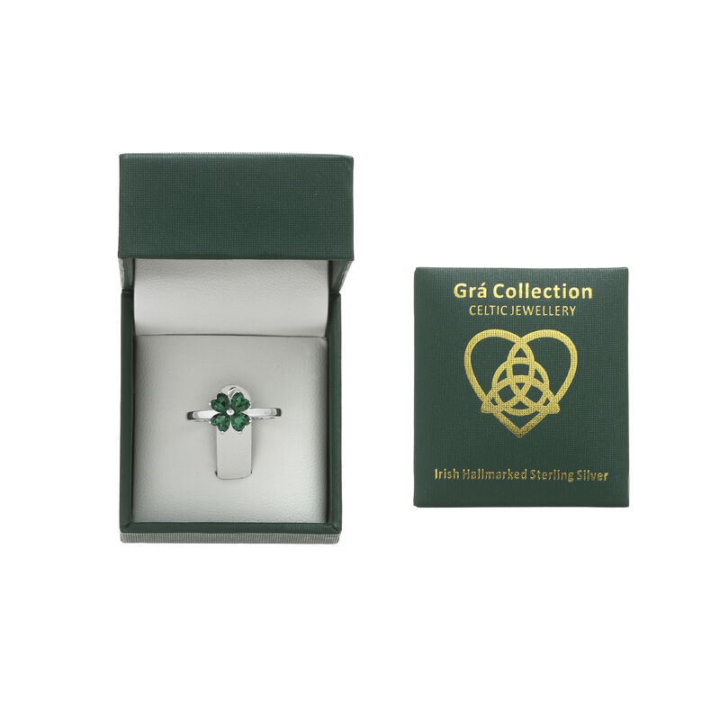 Grá Collection Green Stone Clover Ring Sterling Silver